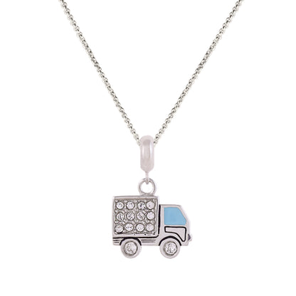 925 Sterling Silver Blue Mini Truck Rhodium Plated Pendant For Kids