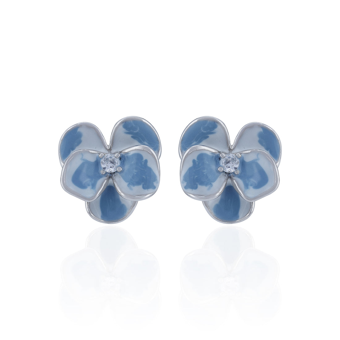 925 Sterling Silver Blue Petal Flower Crystal Stud for Women