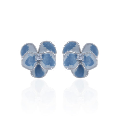 925 Sterling Silver Blue Petal Flower Crystal Stud for Women
