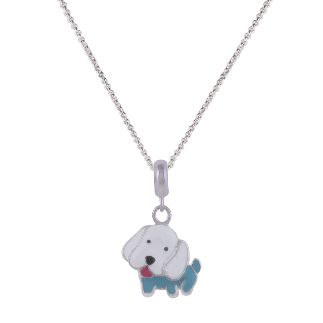 925 Sterling Silver Blue Puppy Rhodium Plated Pendant For Kids