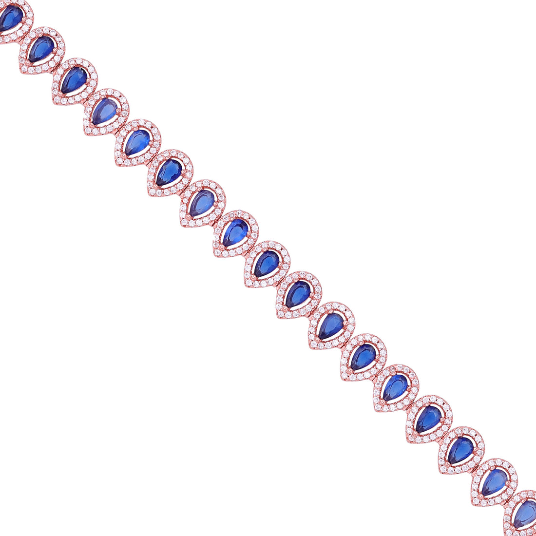 925 Sterling Silver Blue Sapphire Teardrop Illusion Sparkling Rose Gold Plated Bracelet for Women