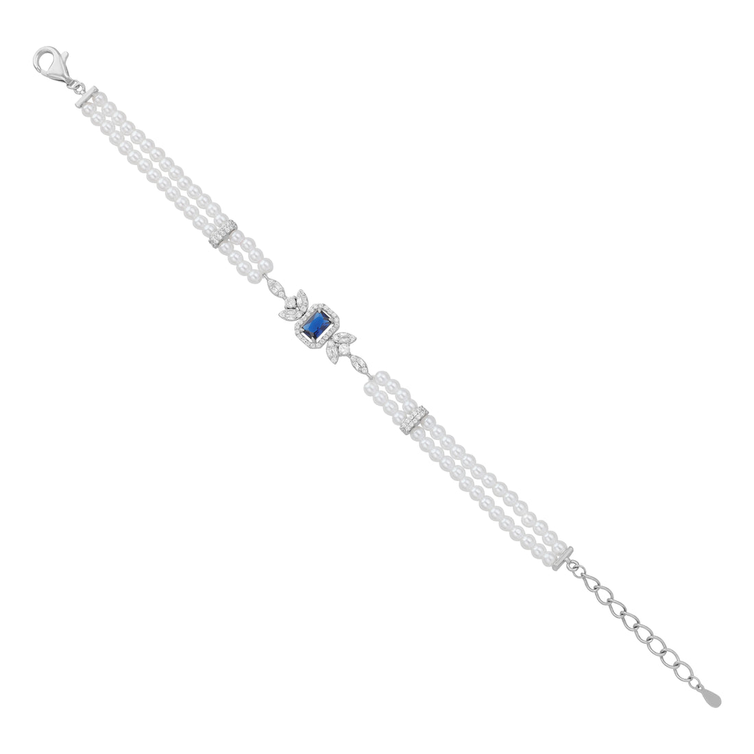 925 Sterling Silver Blue Stone Elegant Pearl Bracelet For Women