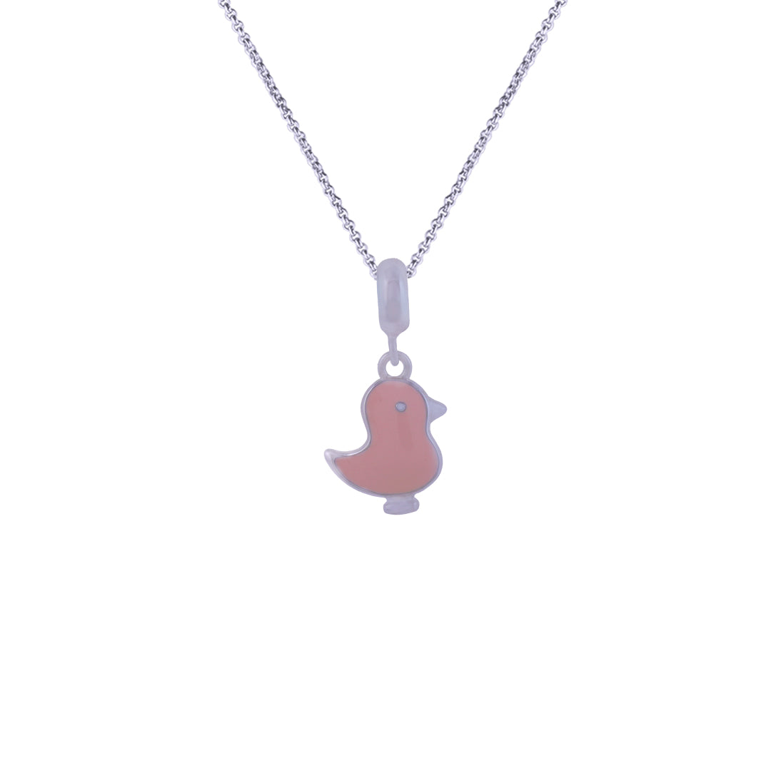 925 Sterling Silver Blush Birdie Rhodium Plated Pendant For Kids