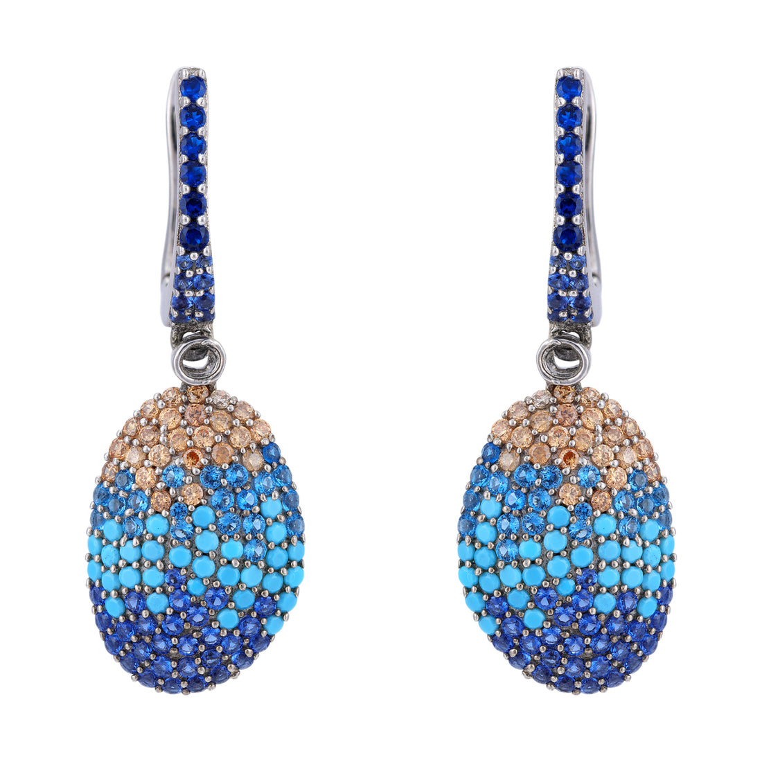 925 Sterling Silver Bold Blue Beige Oval Drop Earrings for Women