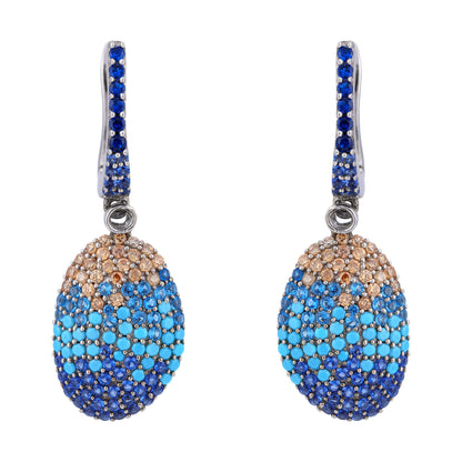 925 Sterling Silver Bold Blue Beige Oval Drop Earrings for Women