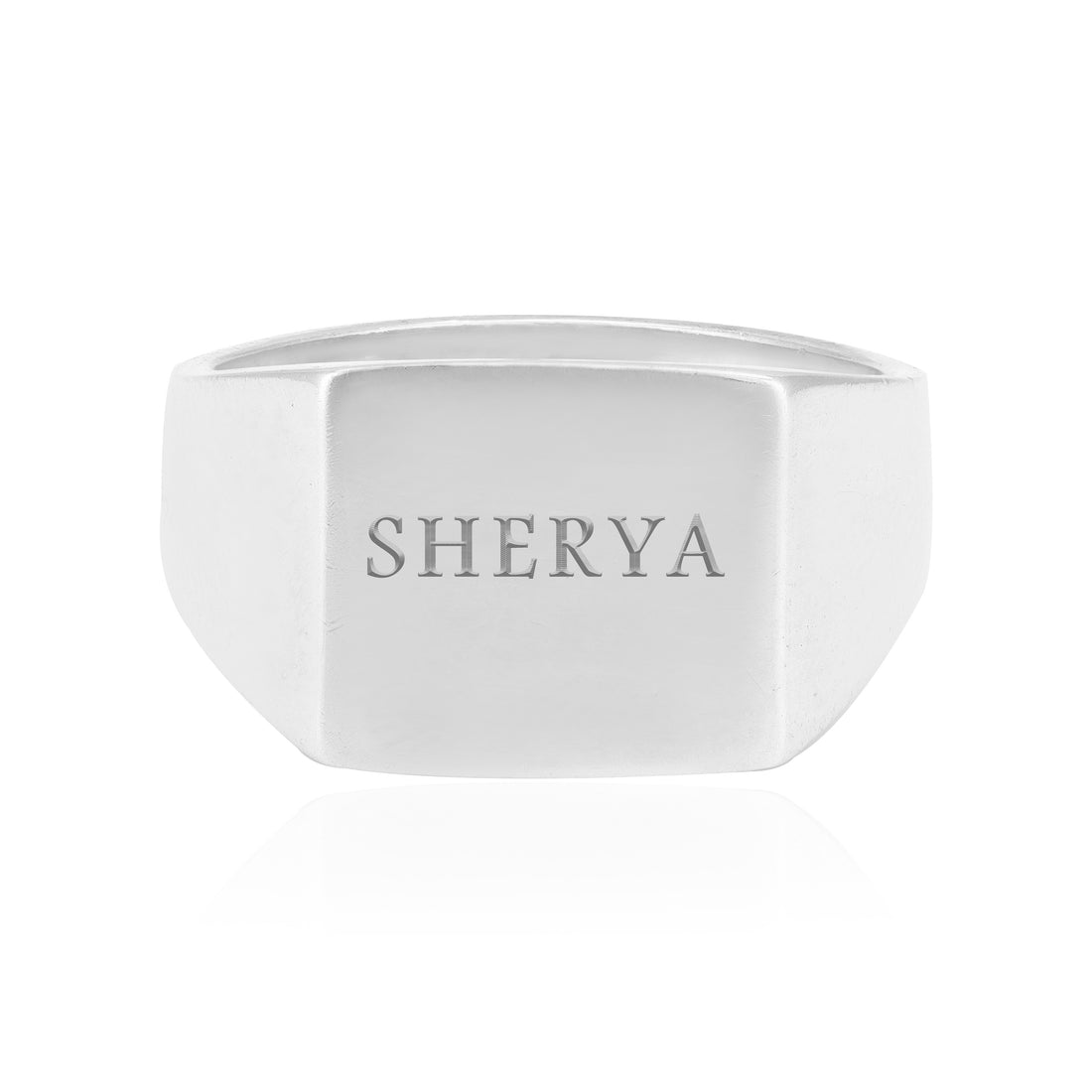 925 Sterling Silver Bold Box Rhodium Plated Engraved Ring