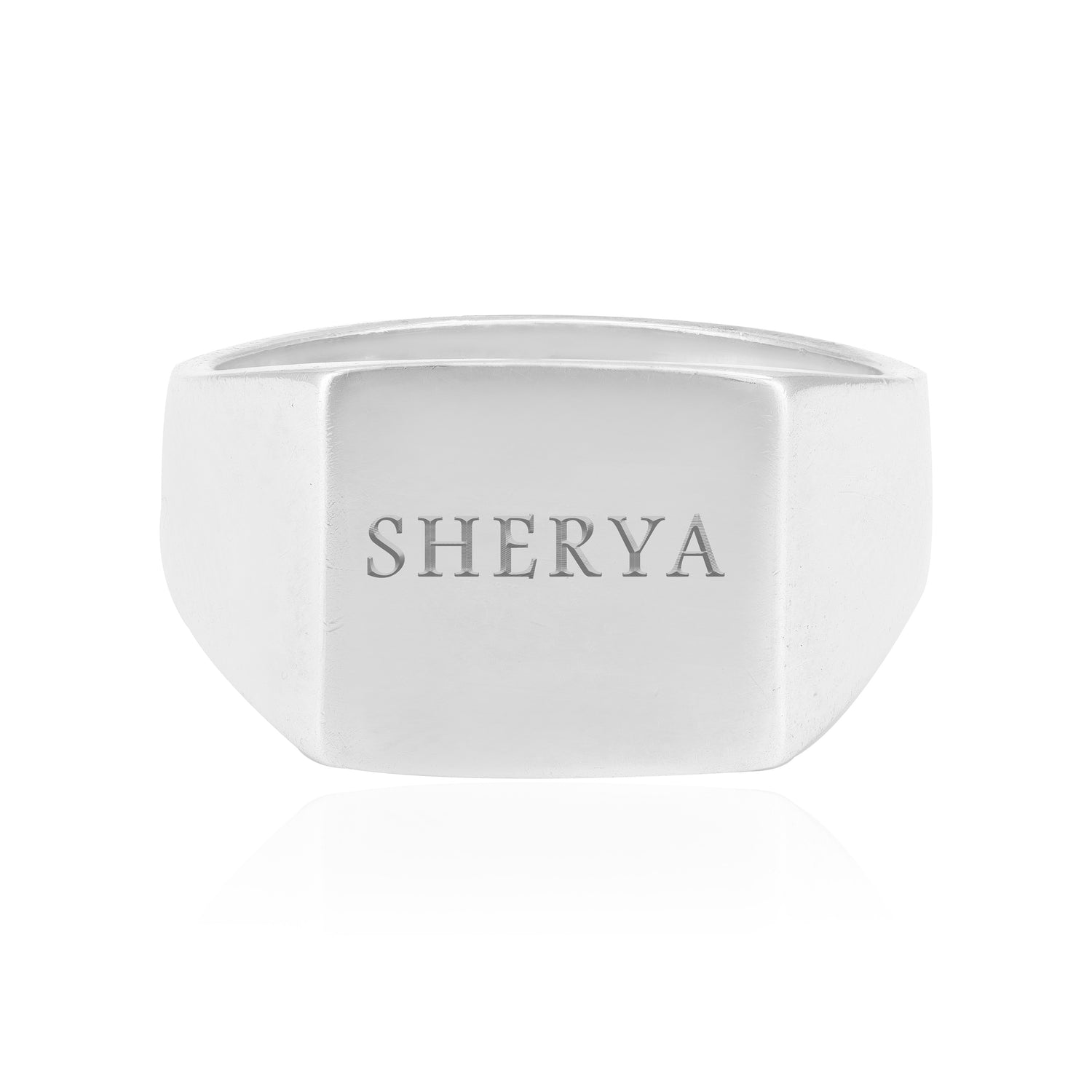 925 Sterling Silver Bold Box Rhodium Plated Engraved Ring