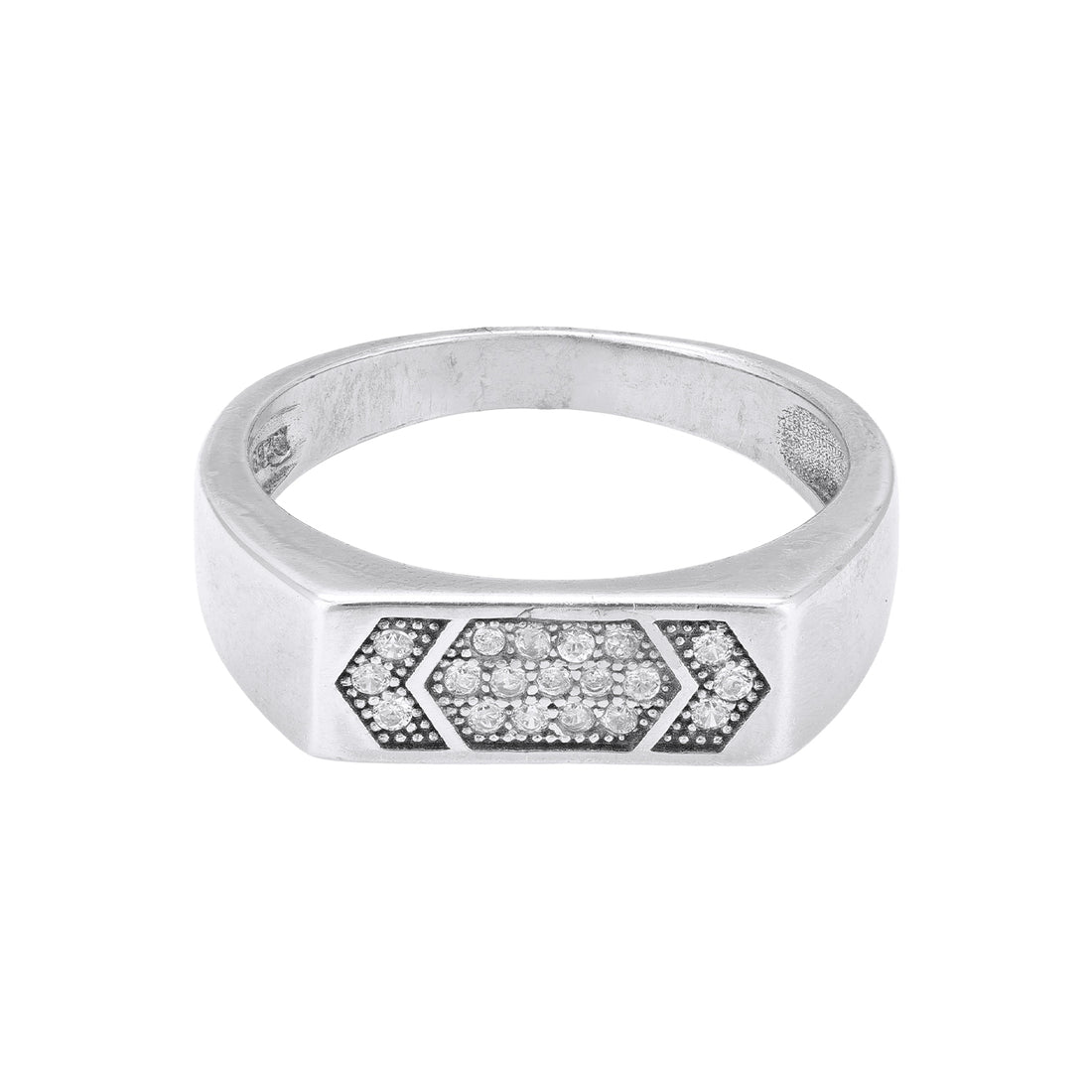 925 Sterling Silver Bold Rectangular Band Triple Hexagon Pave-Set Ring for Men