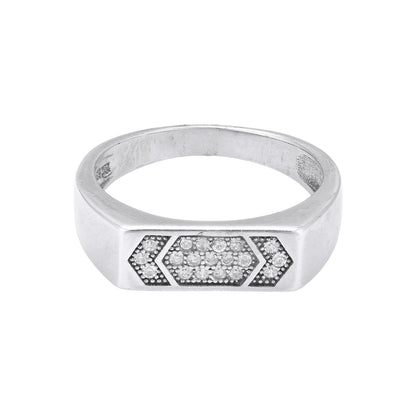 925 Sterling Silver Bold Rectangular Band Triple Hexagon Pave-Set Ring for Men