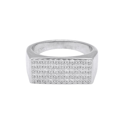 925 Sterling Silver Bold Rectangular Diamond Panel Ring for Men