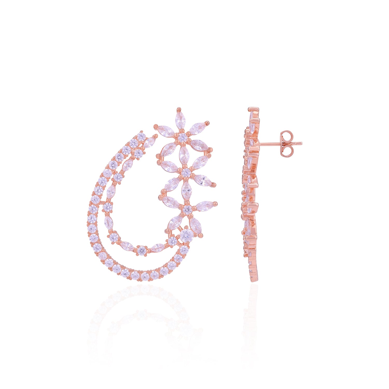 925 Sterling Silver Bridal Inspired Floral Vine Rose Gold Plated Earring for Women