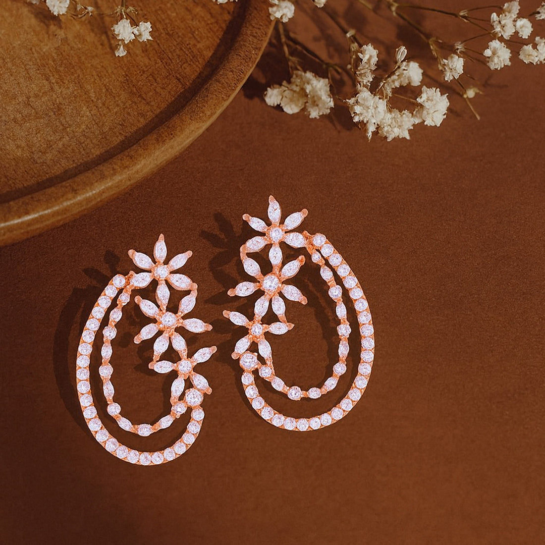 925 Sterling Silver Bridal Inspired Floral Vine Rose Gold Plated Earring for Women