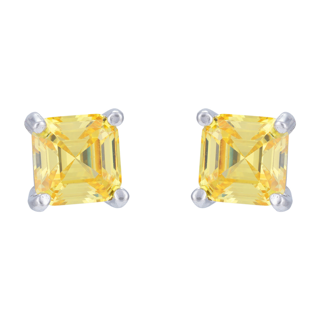 925 Sterling Silver Canary Chic Solitaire Rhodium Plated Stud For Women