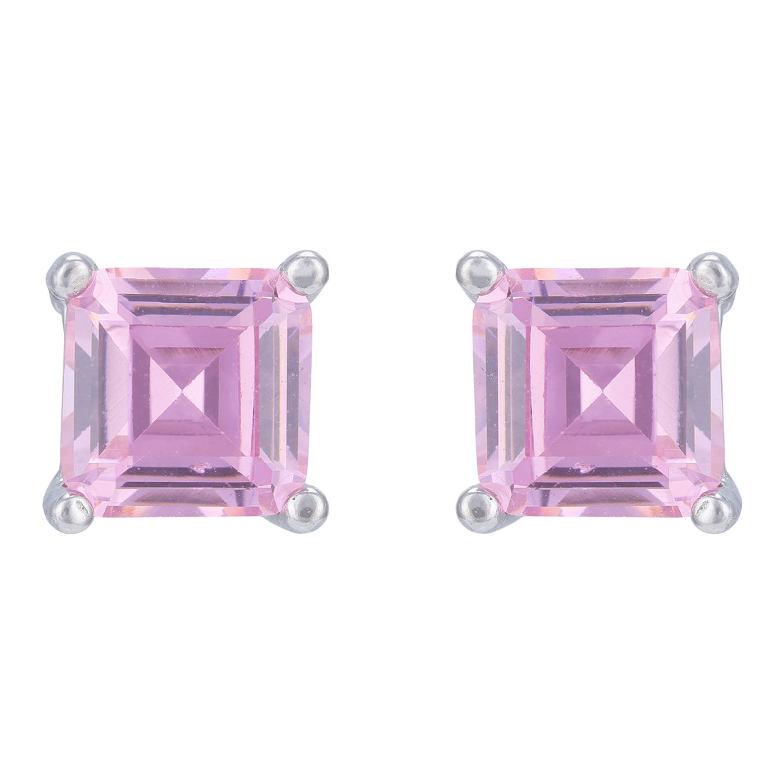 925 Sterling Silver Candy Quartz Square-Cut Rhodium Plated Stud For Women