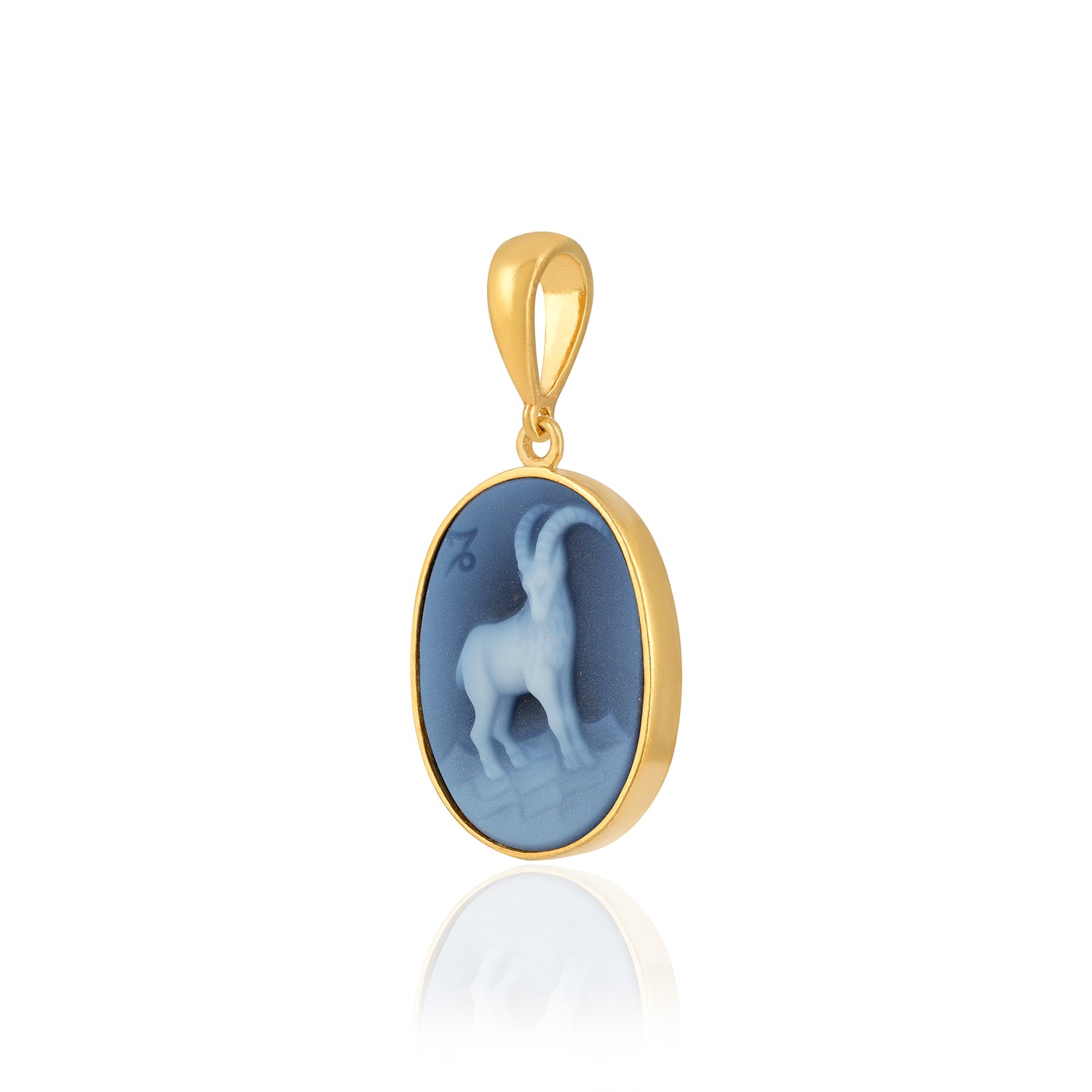 925 Sterling Silver Capricorn Zodiac Agate Gold Plated Pendant for Men and Women