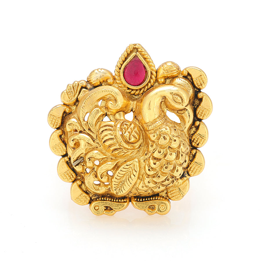 925 Sterling Silver Carved Peacocks Grandeur Teardrop Ruby Ring For Women