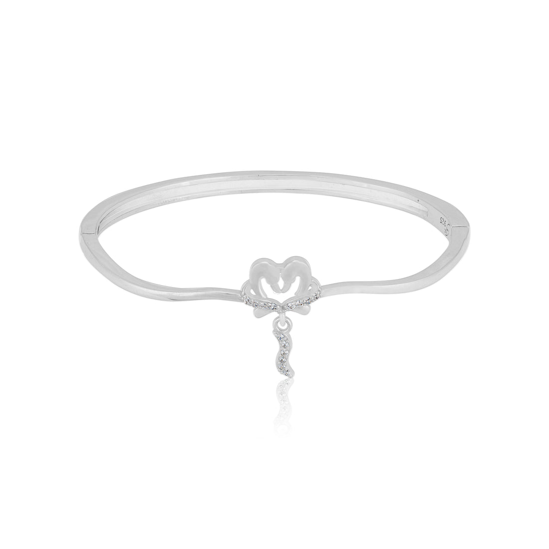 925 Sterling Silver Cascade Heart Drop Rhodium Plated Bracelet