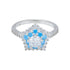925 Sterling Silver Celestial Blue White Starburst Halo Ring for Women