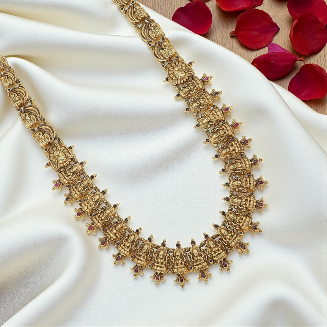925 Sterling Silver Celestial Lakshmi Peacock Fusion Gold Plated Haram
