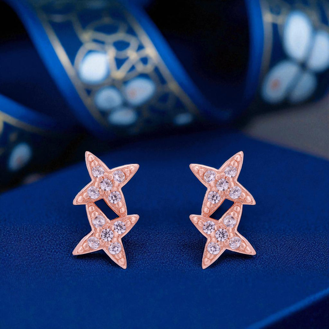 925 Sterling Silver Celestial Twin Star Rose Gold Earrings for Women