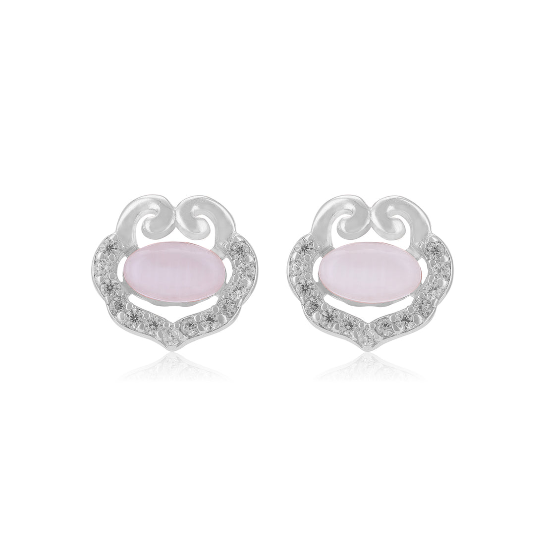 925 Sterling Silver Centred Moonstone Side Small Stone Detailing Earrings For Women