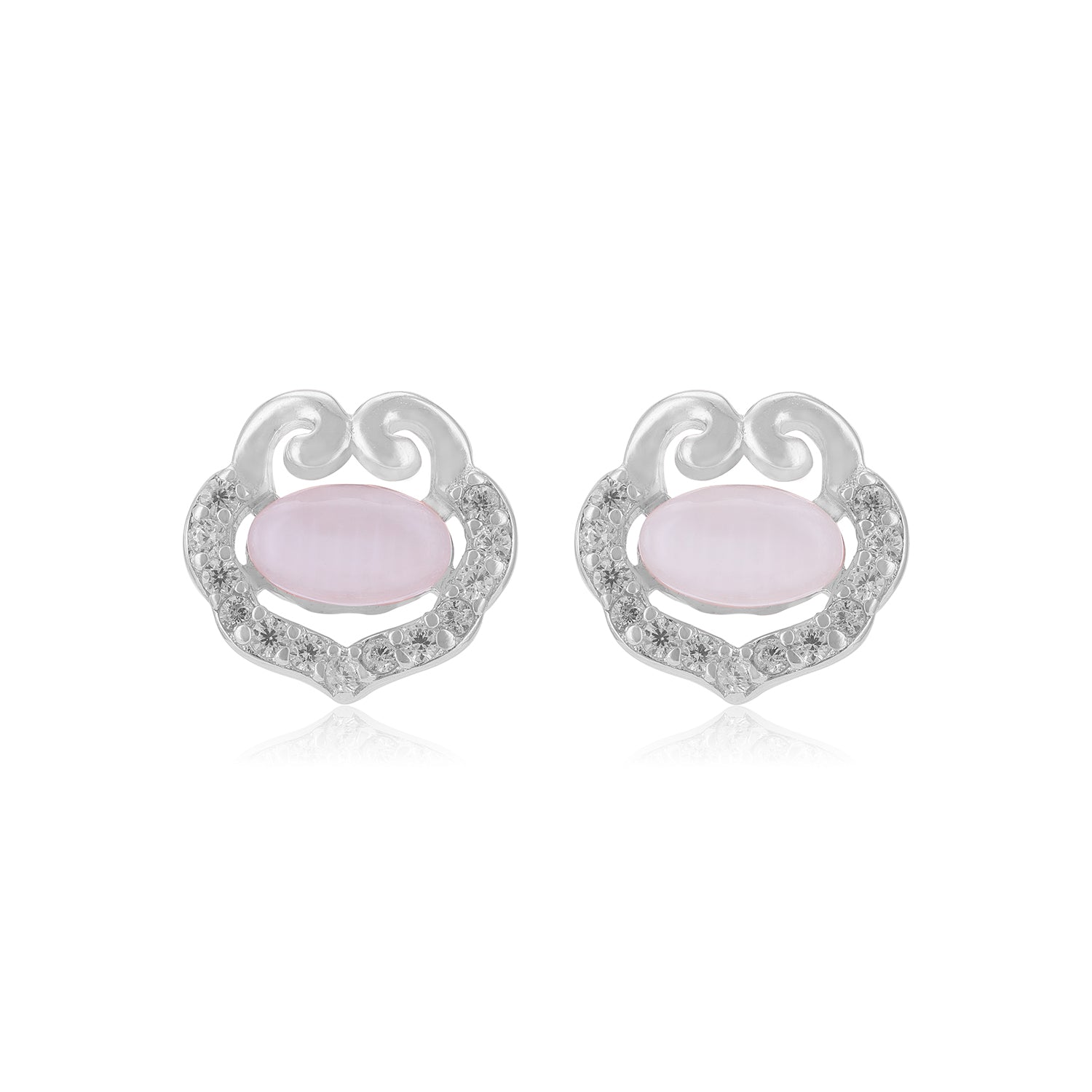 925 Sterling Silver Centred Moonstone Side Small Stone Detailing Earrings For Women