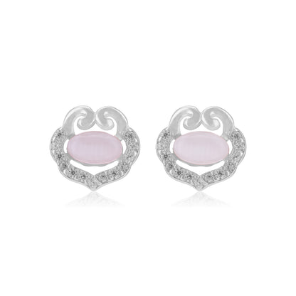 925 Sterling Silver Centred Moonstone Side Small Stone Detailing Earrings For Women
