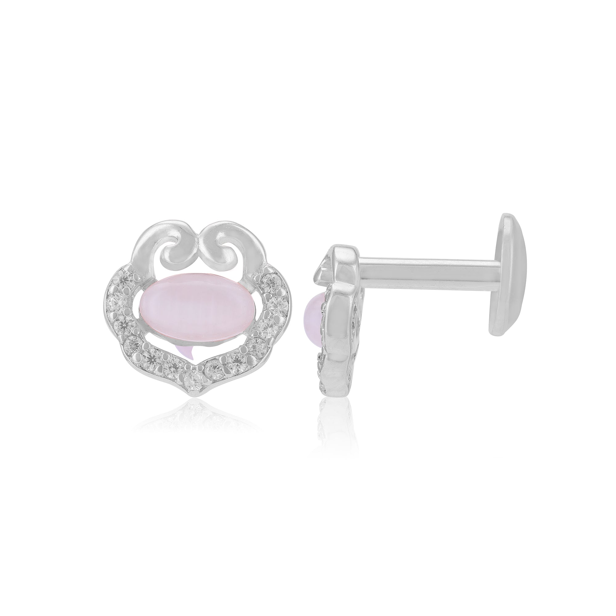 925 Sterling Silver Centred Moonstone Side Small Stone Detailing Earrings For Women