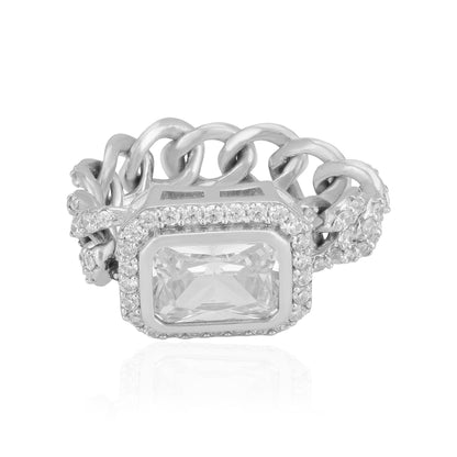 925 Sterling Silver Chain Weave Bold Solitaire Ring for Women
