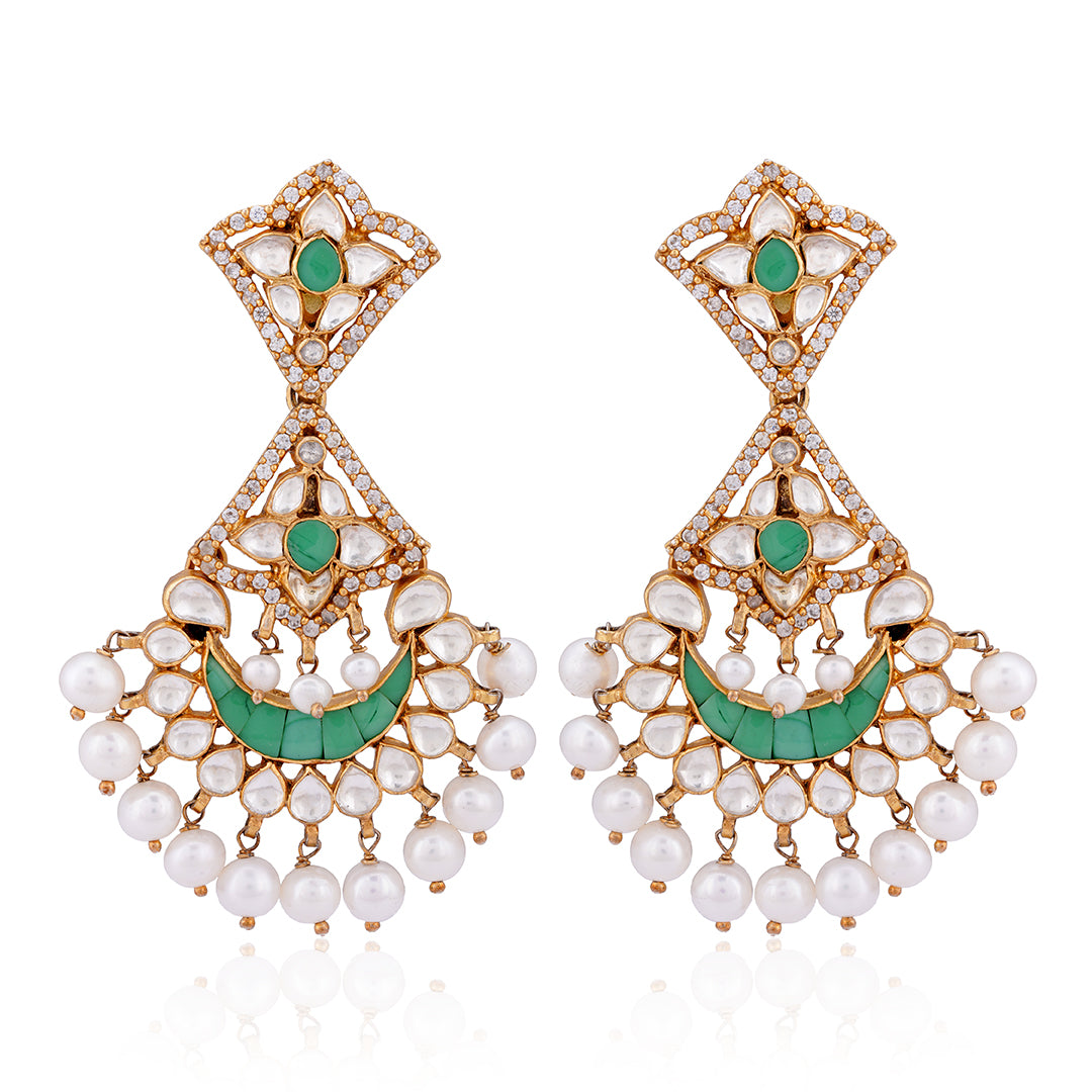 925 Sterling Silver Chandbali Enamel Stone Earring