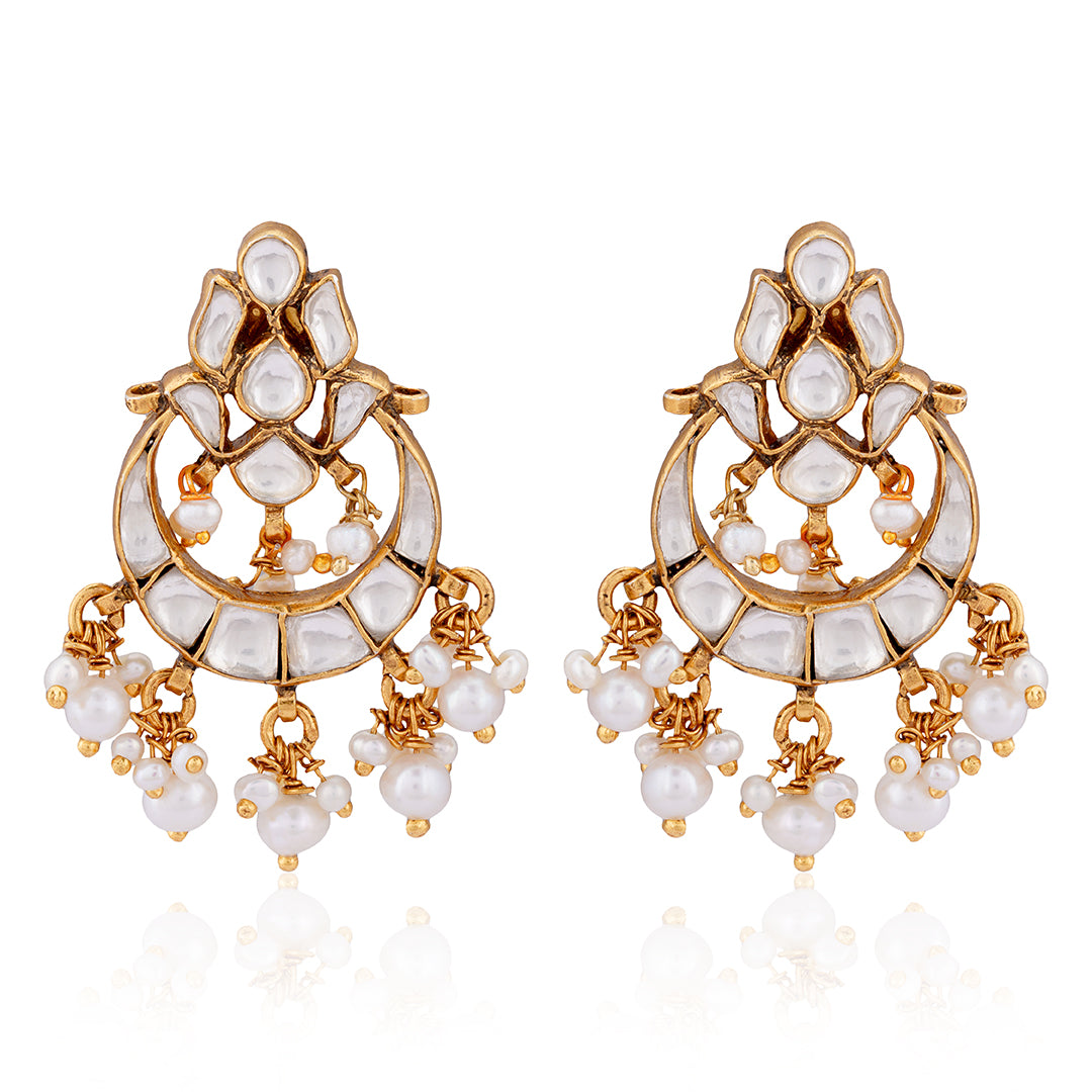 925 Sterling Silver Chandelier White Polki Earring