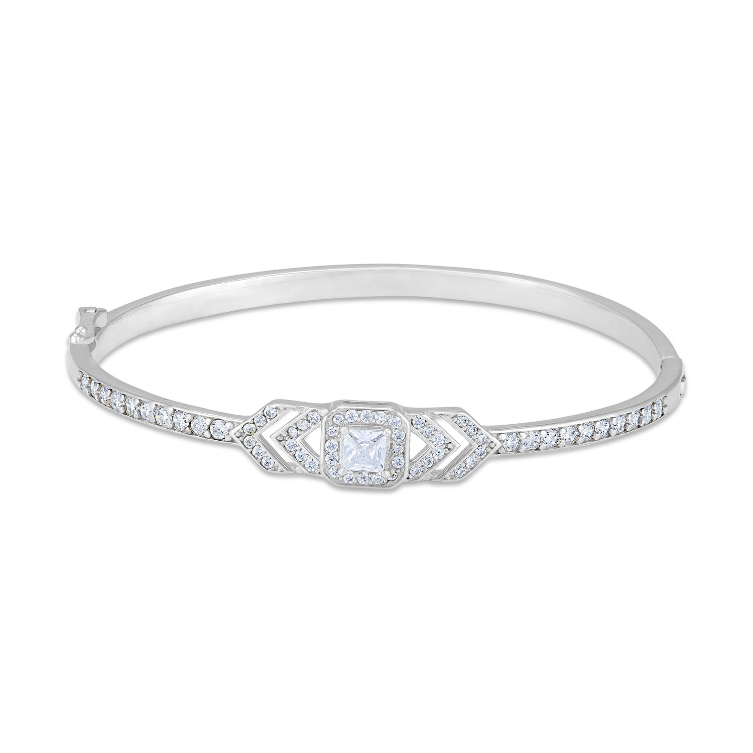925 Sterling Silver Chevron AccentSquare Solitaire Center Rhodium Plated Bracelet for Women
