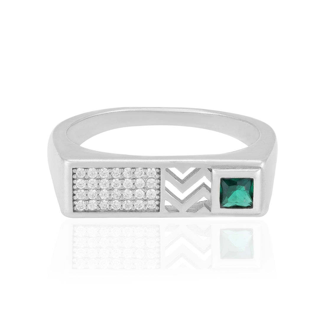 925 Sterling Silver Chevron Radiance Emerald Rhodium Plated Ring for Men