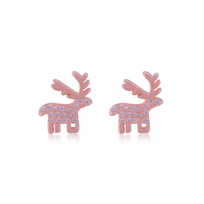 925 Sterling Silver Christmas Deer Earrings For Women