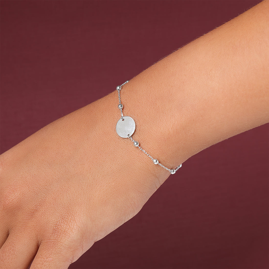 925 Sterling Silver Circle Charm Beads Engravable Bracelet For Women