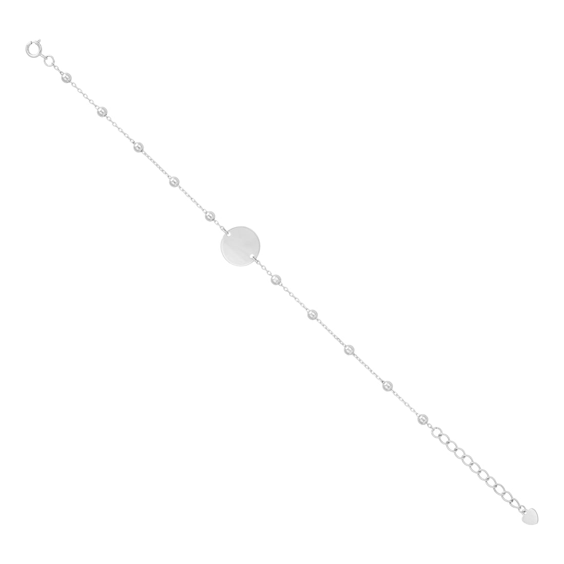 925 Sterling Silver Circle Charm Beads Engravable Bracelet For Women