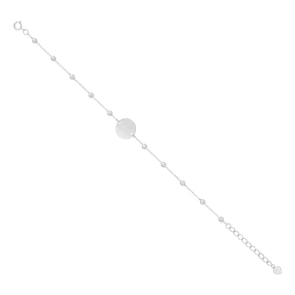 925 Sterling Silver Circle Charm Beads Engravable Bracelet For Women