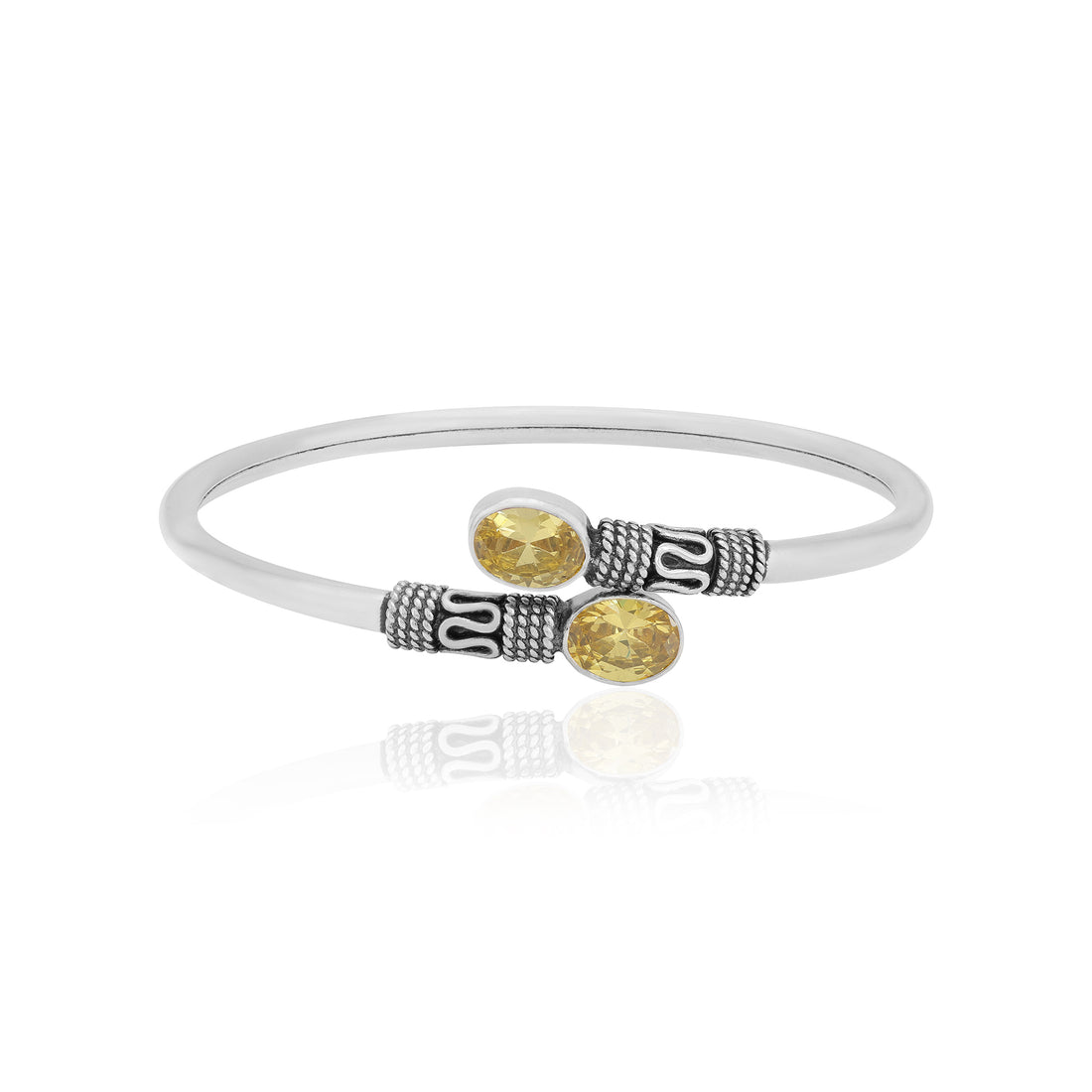 925 Sterling Silver Citrine Yellow Oxidised Kada for Women