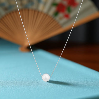 925 Sterling Silver Classic Elegance White Pearl Solitaire Necklace for Women