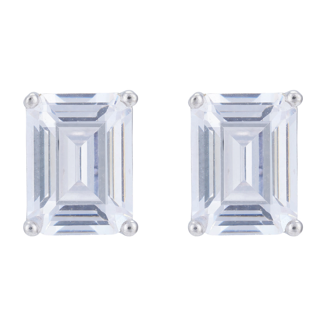925 Sterling Silver Classic Emerald-Cut Solitaire Studs For Women