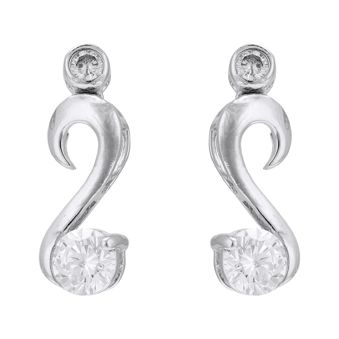 925 Sterling Silver Classic Flourish Hook Bottom Stones Rhodium Plated Earrings for Women