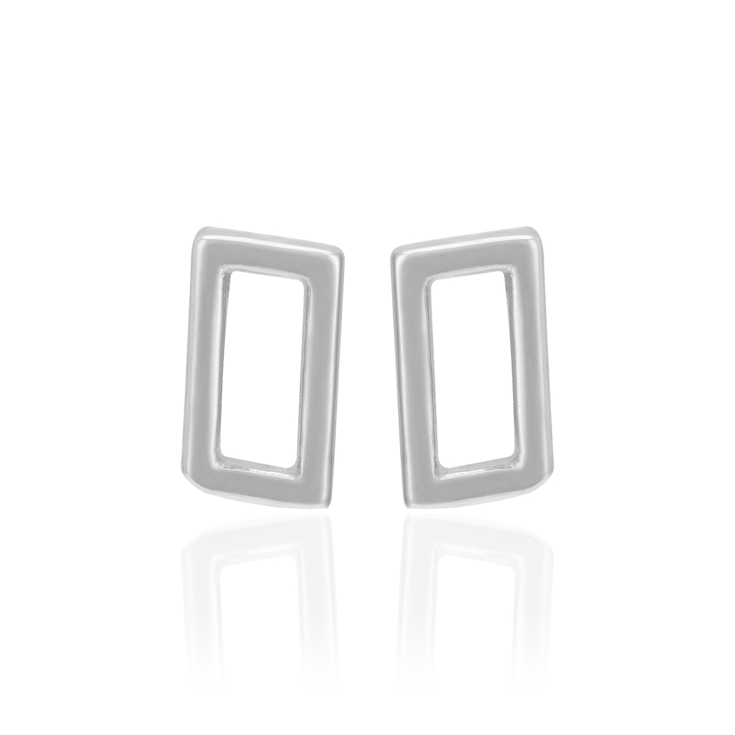 925 Sterling Silver Clear Cut Rhodium Plated Rectangle Charm Earrings for Women