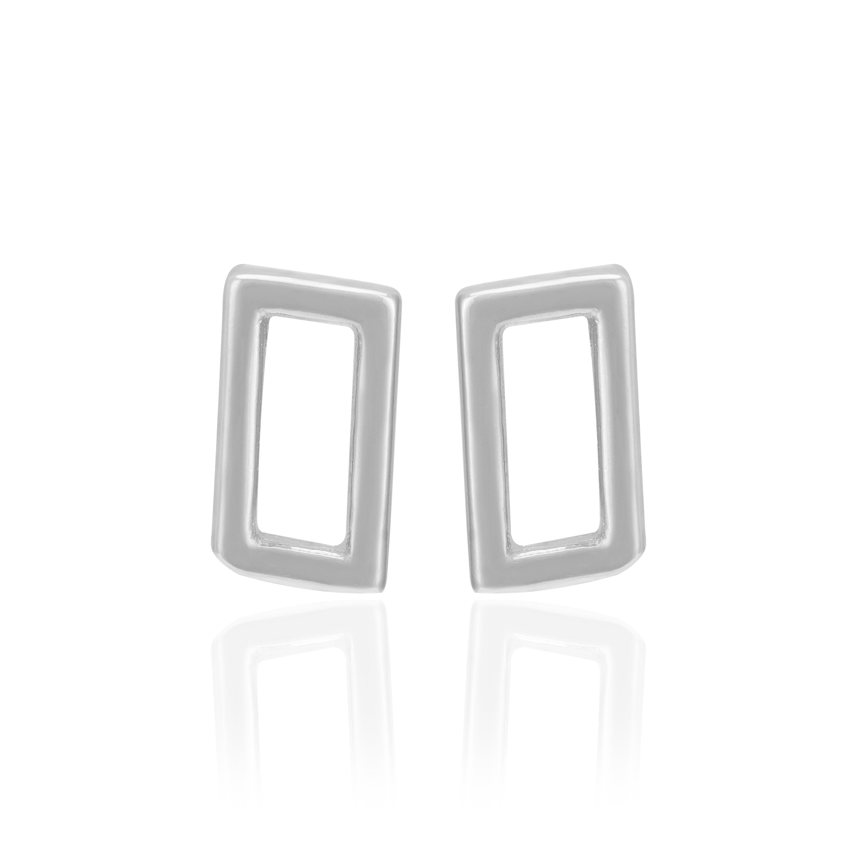 925 Sterling Silver Clear Cut Rhodium Plated Rectangle Charm Earrings for Women