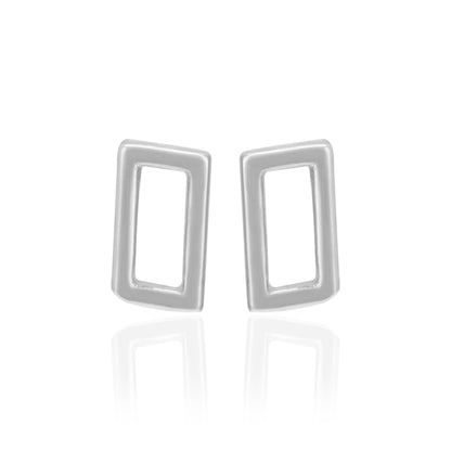 925 Sterling Silver Clear Cut Rhodium Plated Rectangle Charm Earrings for Women