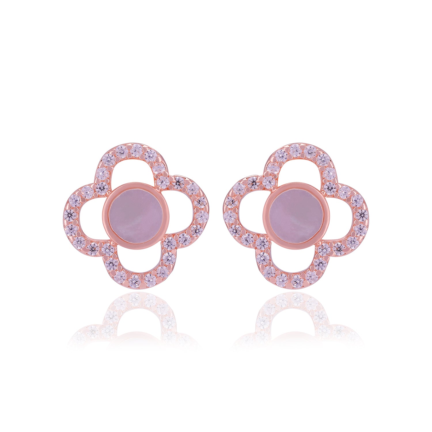 925 Sterling Silver Clover Pearl Centre Earrings For Women