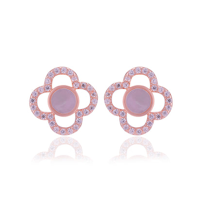 925 Sterling Silver Clover Pearl Centre Earrings For Women