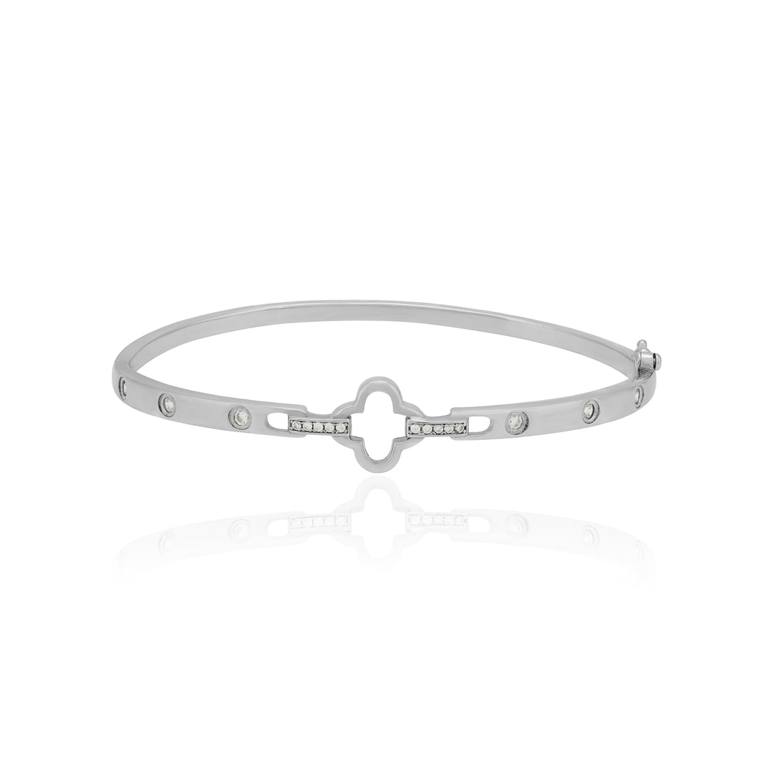 925 Sterling Silver Clover Stone Rhodium Plated Kada for Women