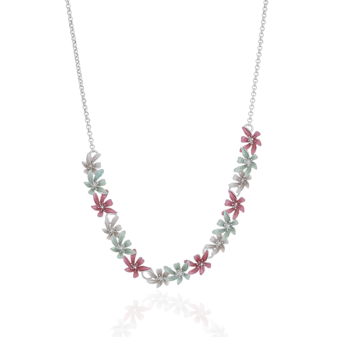925 Sterling Silver Colorful Flower Cluster Link Statement Necklace for Women