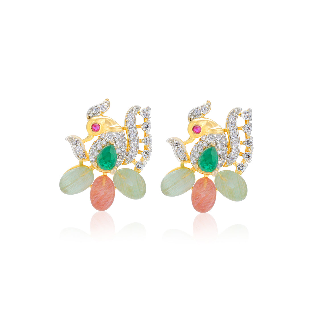 925 Sterling Silver Colorful Peacock Gold Plated Earrings For Women