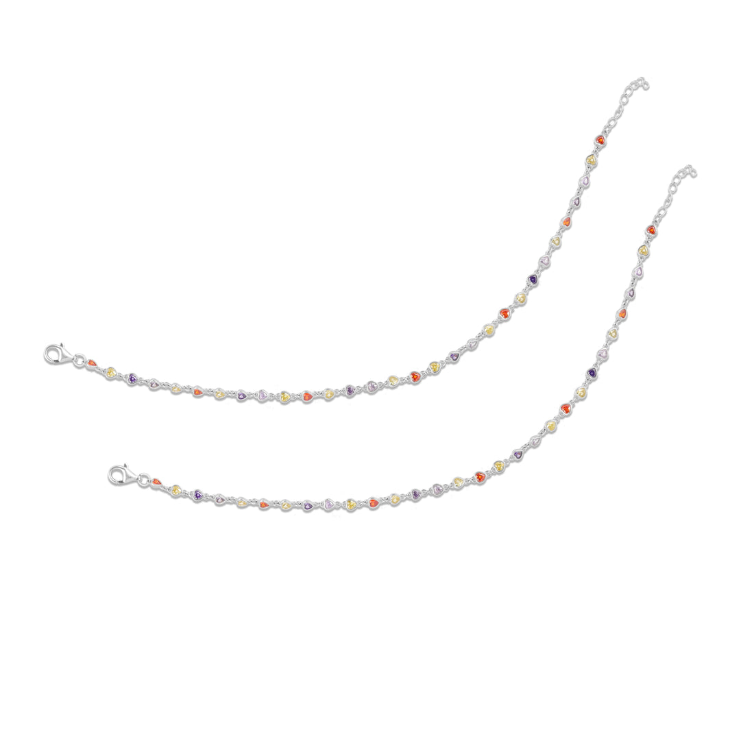 925 Sterling Silver Colour pop Hearts Anklets For Women